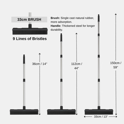 Carpet Rake Reusable Pet Hair Remover Rubber Broom with Squeegee for Pet Hair Removal Tool 59" Long Handle Cat and Dog Hair Remover for Area Rugs, Carpet, Hardwood Floor, Tile