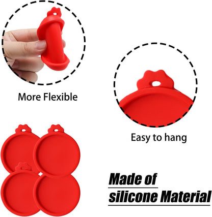 PINE & LINEN 4 Pcs 2.5inch Durable Pet Can Lids, Silicone Small Pet Can Covers Waterproof Cat Food Cans Lids for 3 oz Cat Food Cans（Yellow+Red+Pink+Blue）