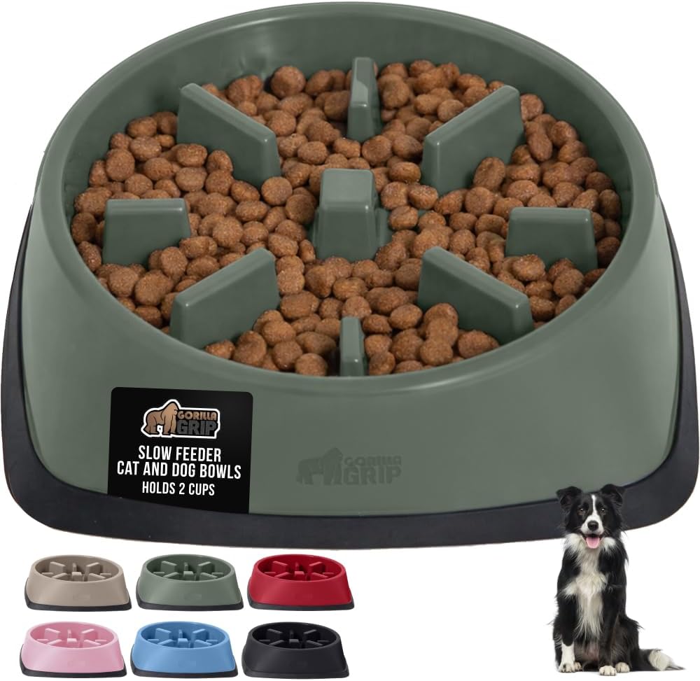 GORILLA GRIP® Patented BPA Free Slow Feeder Dog Bowls, Interactive Puzzle Toy for Dogs and Cats Food Training Enrichment, Keeps Pets Busy and Prevents Puppy Overeating, Small Breeds, 1 Cup, Gray