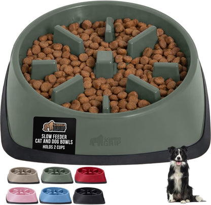 GORILLA GRIP® Patented BPA Free Slow Feeder Dog Bowls, Interactive Puzzle Toy for Dogs and Cats Food Training Enrichment, Keeps Pets Busy and Prevents Puppy Overeating, Small Breeds, 1 Cup, Gray