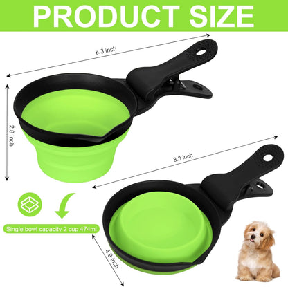 Collapsible Dog Food Scoop Foldable Pet Food Bag Clip 3 in 1 Multi-function Silicone Cat Food Measuring Cup Scoop Dog Food Scooper Pet Food Storage Clip (Green, 1 Cup Capacity(1 Pack))