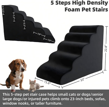4 Step Pet Stairs Ramp for High Beds Sofas 18-24 Inch with Sturdy Non Slip Waterproof Pads, Machine Washable Cover Indoor Balanced Design for Cats Dogs Small Medium Large XL Pets Grey