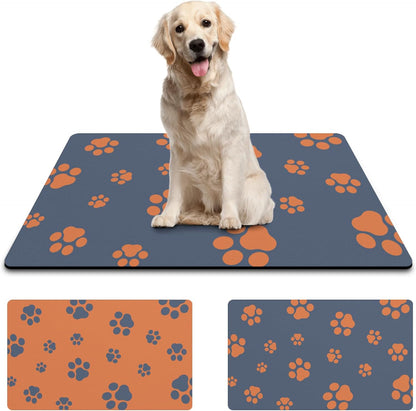 18"×30" Dog Food Mat-Absorbent Dog Mat for Food and Water, No Stains Quick Dry Cat Food Bowl Mat with Footprints for Messy Drinkers,Dark Grey