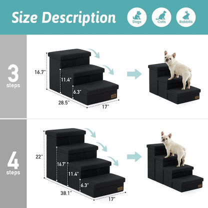 Dog Stairs with Storage, 4-Step Wider Sturdy Dog Steps for Small/Medium/Large Dogs and Older Cats, Folding Doggie Ramp for Bed/Couch/Car Hold Up to 180 lbs (22" H, Brown)