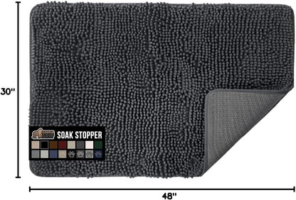 GORILLA GRIP SoakSTOPPER Dog Door Mat, 30x20 Machine Washable Rug Absorbent Doormat Captures Moisture Mud Dirt, Quick Dry Soft Chenille Entryway Rugs Indoor Entrance Mats for Dog Paws, Paw Grey