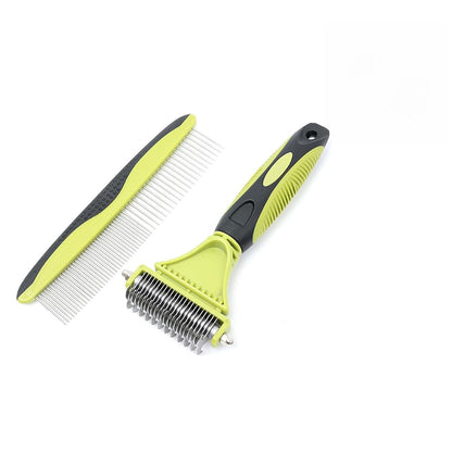 2-in-1 Pet Grooming Brush & Undercoat Rake, Double Sided Dematting Comb for Dogs Cats, Shedding & Slicker Grooming Tool (Green)