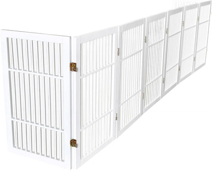 Urnporium Freestanding Wooden Dog Gate for Doorways – Foldable Acacia Wood Pet Gate, No Drill Portable Indoor/Outdoor Puppy Fence Barrier (White Pet Gate, 3 Panel 24" Tall)
