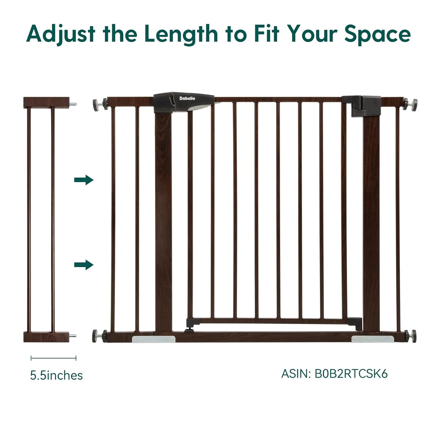 BABELIO Baby Metal Gate Extension with Wood Pattern, 5.5'' Extra Wide Pet Gate for Stairs & Doorways, Pressure Mounted Baby Gate Dog Gate, No Tools Required, 30'' Tall