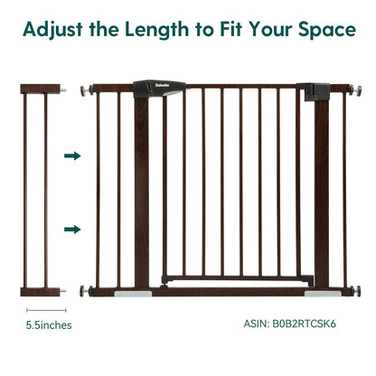 BABELIO Baby Metal Gate Extension with Wood Pattern, 5.5'' Extra Wide Pet Gate for Stairs & Doorways, Pressure Mounted Baby Gate Dog Gate, No Tools Required, 30'' Tall