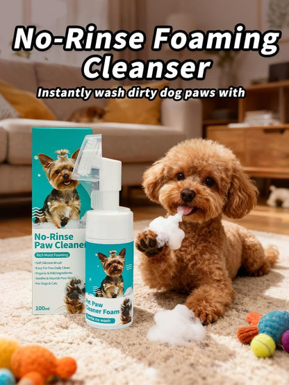 Dog Cat Paw Cleaner Foam | No-Rinse Formula for Cleaning Dirty Paws | Gentle, Fragrance-Free, Foaming Cleanser with Soft Silicone Brush | 100ml (3.4oz)