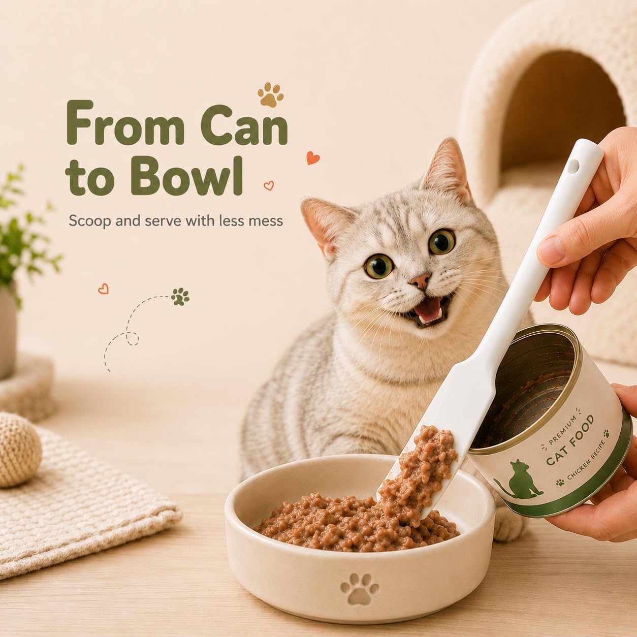 Meow&Woof Cover for Pet Can Food/Cat Wet Food Spoon/Lid for Dog Cans/Cute Paw Shape One Lid One Spoon Pack (Gray)