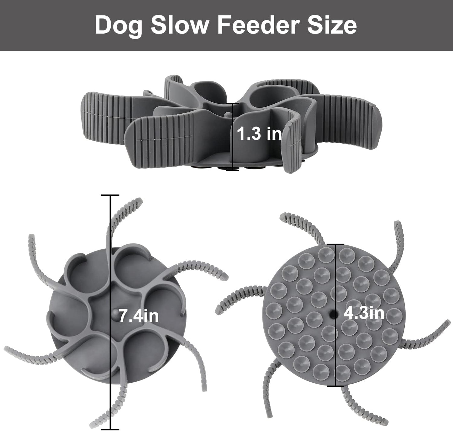 Anipaw Dog Slow Feeder Bowls Silicone Spiral Pet Food Feeder Insert to Slow Down Eating for Large Medium Small Breed Dogs Perfect with Stainless Steel Glass Ceramic Pet Bowls (Grey)