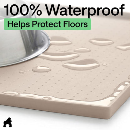 GORILLA GRIP 100% Waterproof Raised Edge BPA Free Silicone Pet Feeding Mat, Dog Cat Food Mats Contain Spills Protects Floors, Placemats for Cats and Dogs Water Bowl, 18.5x11.5, Gray
