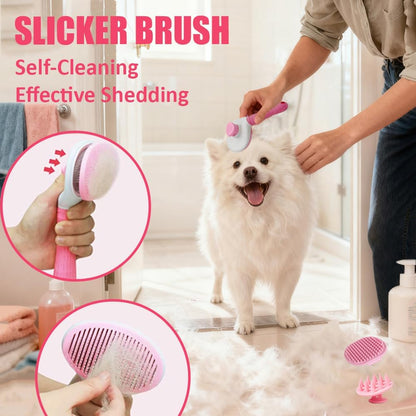 Dog Brush Grooming Kit 5PCS - Dog Brush for Shedding,Puppy Brush and Flea Comb for Dogs, Slicker Brush Comb and Dog Hair Brush Set Blue, Grooming at Home or Travel