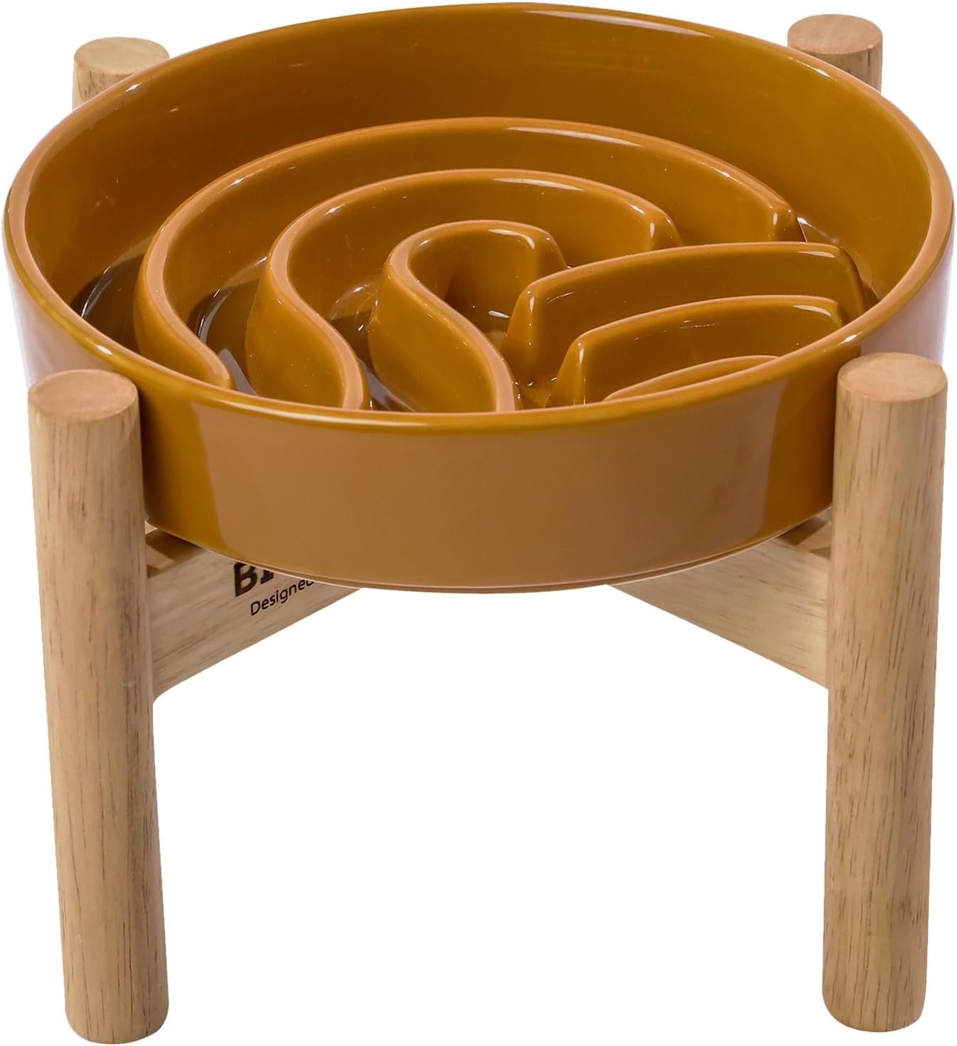 Ceramic Slow Feeder Dog Bowl, Maze Puzzle Non-Slip Silicone Base Stoneware Bowl for Small Medium Dogs, Heavy Duty Anti-Bloat Dog Food Bowl Dishwasher Safe – Apricot, Medium
