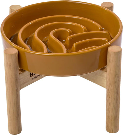 Ceramic Slow Feeder Dog Bowl, Maze Puzzle Non-Slip Silicone Base Stoneware Bowl for Small Medium Dogs, Heavy Duty Anti-Bloat Dog Food Bowl Dishwasher Safe – Apricot, Medium