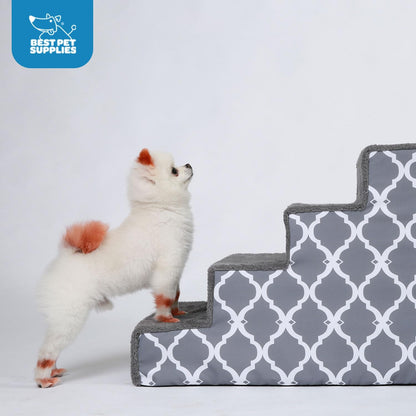 Best Pet Supplies Dog Stairs & Steps - Foam Steps for Small Dogs & Cats, Non-Slip Indoor Balanced Pet Step Support, Dog Ramp, No Assembly, Ash Gray Linen, 2-Step (12-inch Height)
