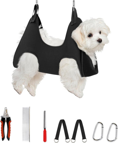 Supet Dog Grooming Hammock Harness for Dogs Cats, Relaxation Pet Nail Clipper Hammock, Restraint Dog & Small Animal Leashes Sling for Groomingk for Nail Trimming (Coral Blue, S)
