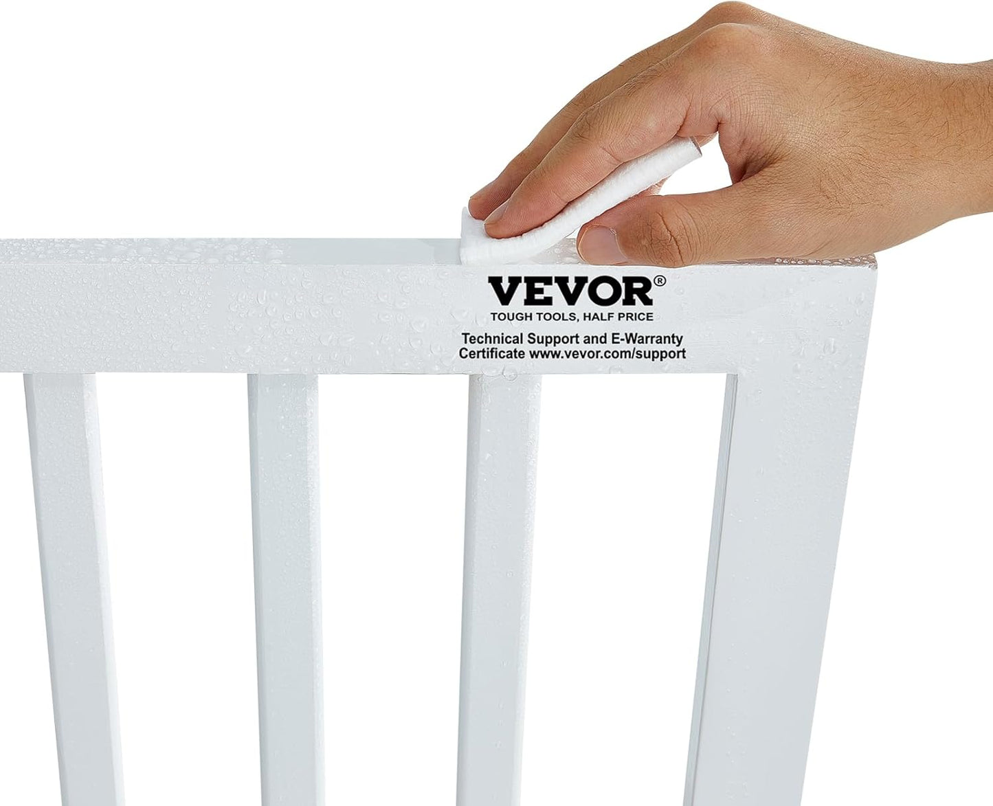 VEVOR Freestanding Pet Gate, Wooden 24" H x 80" W, 4-Panel Foldable Gate for Wide & Narrow Passageways, Expandable Dog Barrier with Silent Foot Support, White