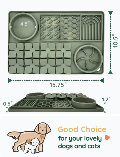 Slow Feeder Bowl, Silicone Lick Mat with Suction Cups for Dog Cat, Snuffle Mat for Pet Smell Training, Puzzle Toys for Bored Puppy, Interactive Sniff Mat for Slow Eating and Keep Busy, Green