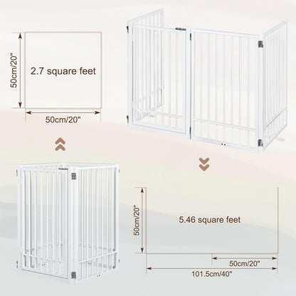 Metal Freestanding Dog Gate with Door, Extra Wide 81", 31" Height Foldable Dog Gates for Doorways, Tall Pet Fence Indoor Pet Gates, 4 Panels Pet Barrier for Stairs Hallways, Black