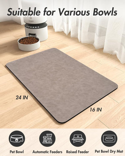 MontVoo Dog Food Mat-Pet Feeding Mat for Food and Water-No Stains Quick Dry Dispenser Cat Bowl Mat for Messy Drinkers(12"x19" Dark Grey)