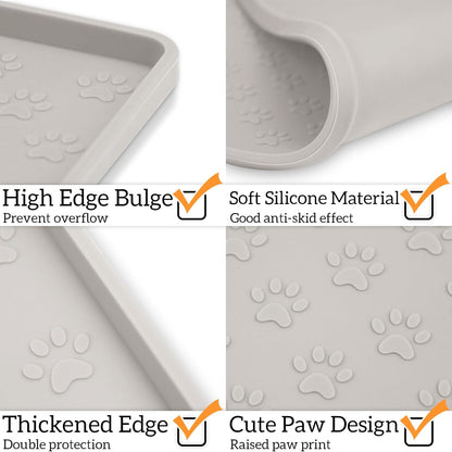 Ptlom Pet Placemat for Dog and Cat, Mat for Prevent Food and Water Overflow, Suitable for Small, Medium and Big Pet, 18" 12", Grey, Silicone
