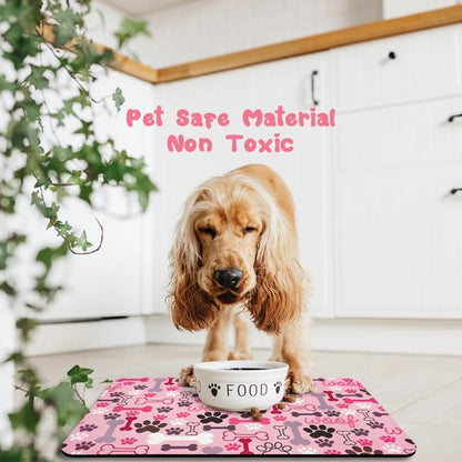 Dog Food Mats for Floors Waterproof, Pet Water Bowl Mats Pet Feeding Absorbent Placemats Plaid 12 * 20 inch