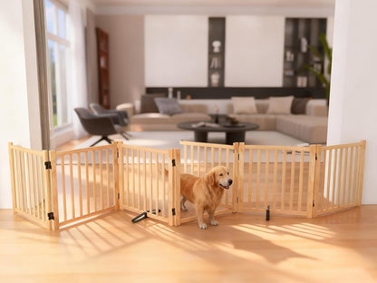 YOCAN Non-Painted Wood FreeStanding Pet Gate for Dogs,Wooden Dog Gates for Doorways, Stairs,The House, Dog Fences Indoor Puppy Gate-2 Panel H:23”