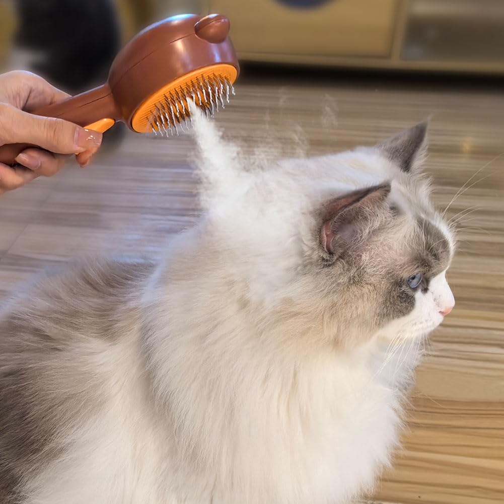 Double-Sided Pet Deshedding Dematting Comb & Steam Brush with 2 Spray Levels, Extra-Wide Detangling Undercoat Rake for Long-Hair Dogs & Cats Matted Fur, Knots, Rechargeable Grooming & Massage Tool