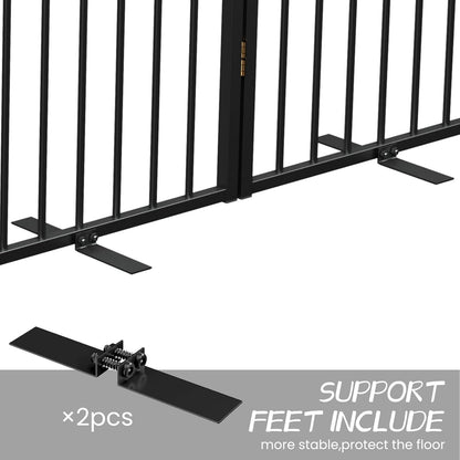 Metal Freestanding Dog Gate with Cat Door for Outdoor Indoor,80" Extra Wide Foldable Pet Fence,30" Tall Dog Gate for Large Opening,Stairs,Hallways,Doorways,Deck,Yard,with 3PCS Support(4 Panels,Black)