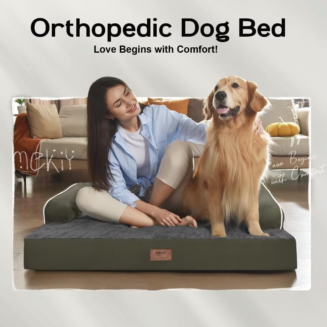 Large Dog Bed Orthopedic Washable - Beds Bolster - Medium XL XLarge Big Dogs - Memory Foam Couch Sofa - Waterproof with Removable Cover
