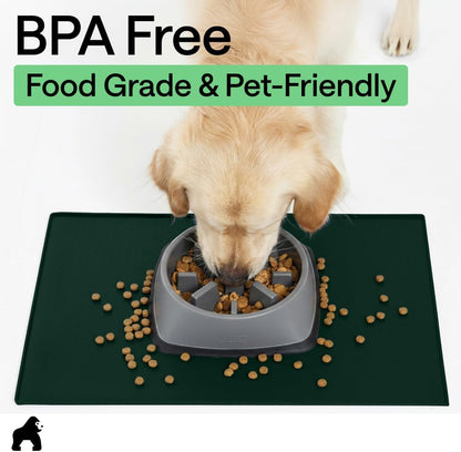 GORILLA GRIP 100% Waterproof Raised Edge BPA Free Silicone Pet Feeding Mat, Dog Cat Food Mats Contain Spills Protects Floors, Placemats for Cats and Dogs Water Bowl, 18.5x11.5, Gray