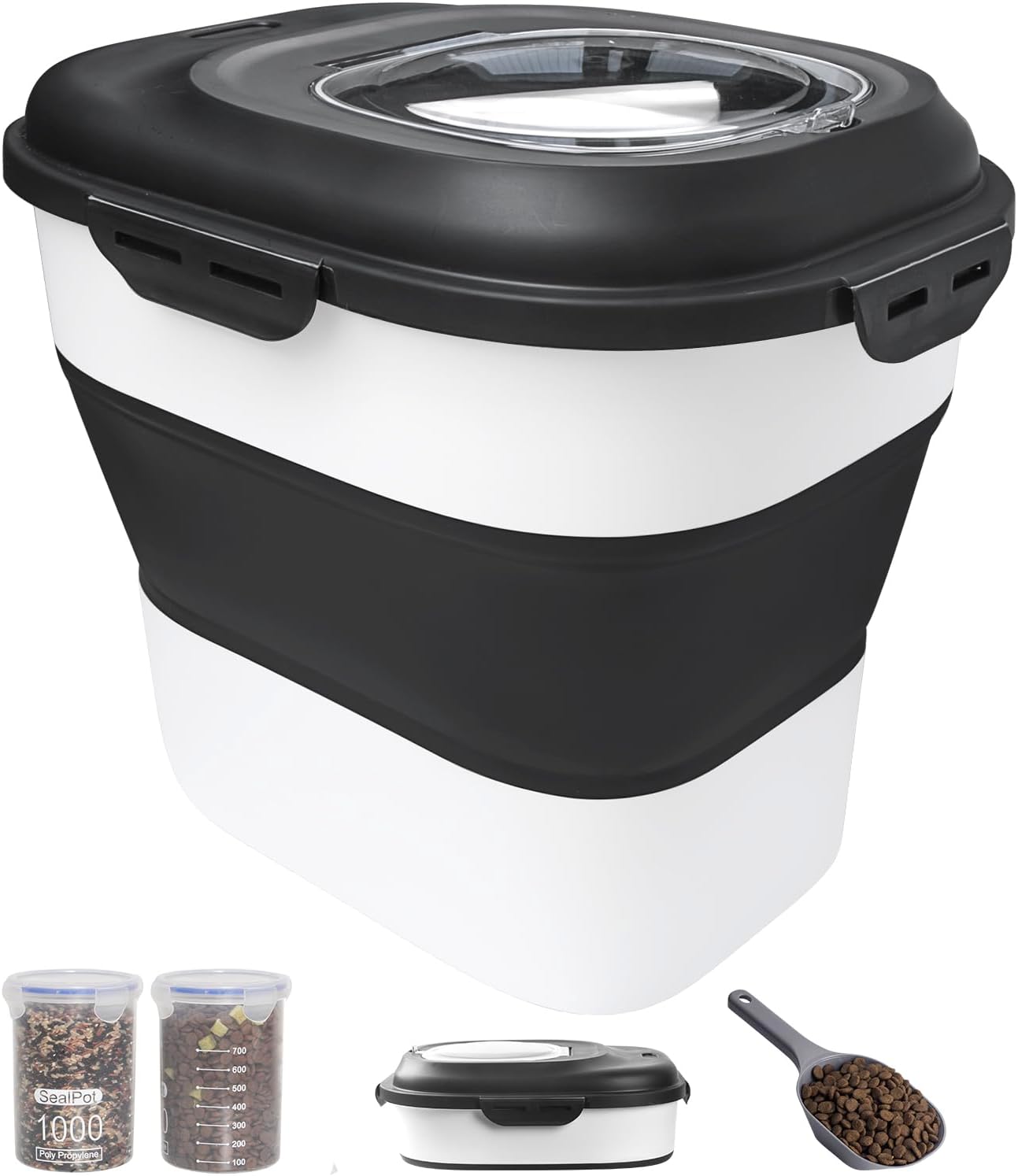 30-35 Lbs Dog Food Storage Container Collapsible Dog Food Container with Airtight Lids, Wheels, Scoop and 2pcs Food Storage Containers, Large Pet food storage for Dog, Cat