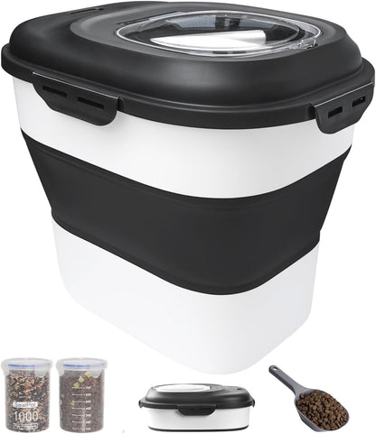 30-35 Lbs Dog Food Storage Container Collapsible Dog Food Container with Airtight Lids, Wheels, Scoop and 2pcs Food Storage Containers, Large Pet food storage for Dog, Cat
