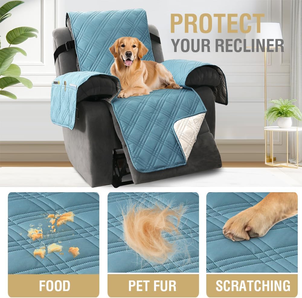 H.VERSAILTEX 100% Waterproof Slipcovers for Couches and Sofas Modern Pet Couch Cover Thick Soft Furniture Protector with Elastic Straps(Sofa, Lily Pad/Beige)