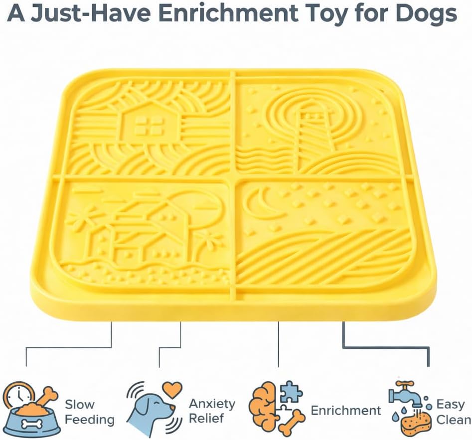 Dog Lick Mat with Suction Cups, 4-Texture Enrichment Slow Feeder for Dogs & Cats, Non-Slip Silicone Licking Pad for Anxiety Relief, Bathing & Training (Green)