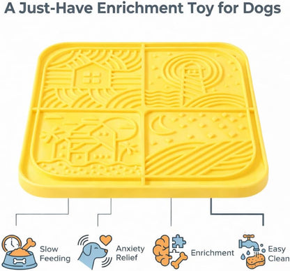 Dog Lick Mat with Suction Cups, 4-Texture Enrichment Slow Feeder for Dogs & Cats, Non-Slip Silicone Licking Pad for Anxiety Relief, Bathing & Training (Green)