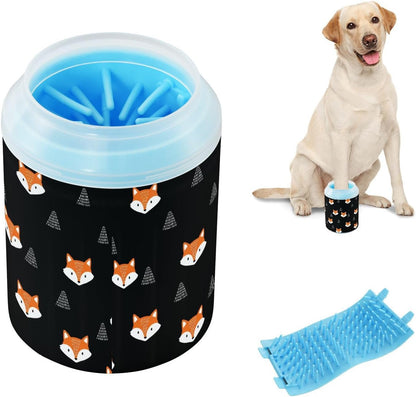 Forest Fox Tree Black Pattern Dog Paw Cleaner Cup with Soft Silicone Brush, Lightweight Portable Small Muddy Paw Washer for Dogs, Easy to Use Pet Foot Cleaner