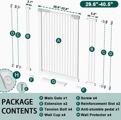 Fairy Baby 40.5" Extra Tall Baby Gate for Stairs, Fits Openings of 40.6" to 54.7" Wide, Extra Wide Dog Gate Indoor, Pressure Mounted Walk Thru Swing Auto Close Metal Puppy Barrier for Doorway, Black