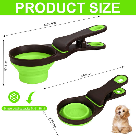 Collapsible Silicone Dog Food Scoop Foldable Pet Food Measuring Cup with Bag Clip 3 in 1 Multi-Function Silicone Dog Food Scooper (Rose Red, Medium)