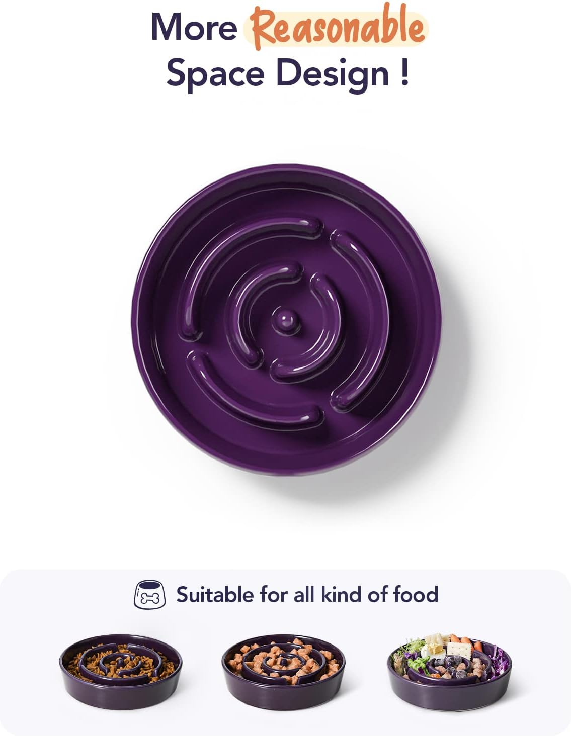 LE TAUCI Dog Bowls Slow Feeder Ceramic, 1.5 Cup Slow Feeding Bowl for Small and Medium Breed, Puzzle Dog Food Bowl for Fast Eater, Maze Purple