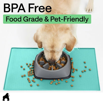 GORILLA GRIP 100% Waterproof Raised Edge BPA Free Silicone Pet Feeding Mat, Dog Cat Food Mats Contain Spills Protects Floors, Placemats for Cats and Dogs Water Bowl, 18.5x11.5, Gray