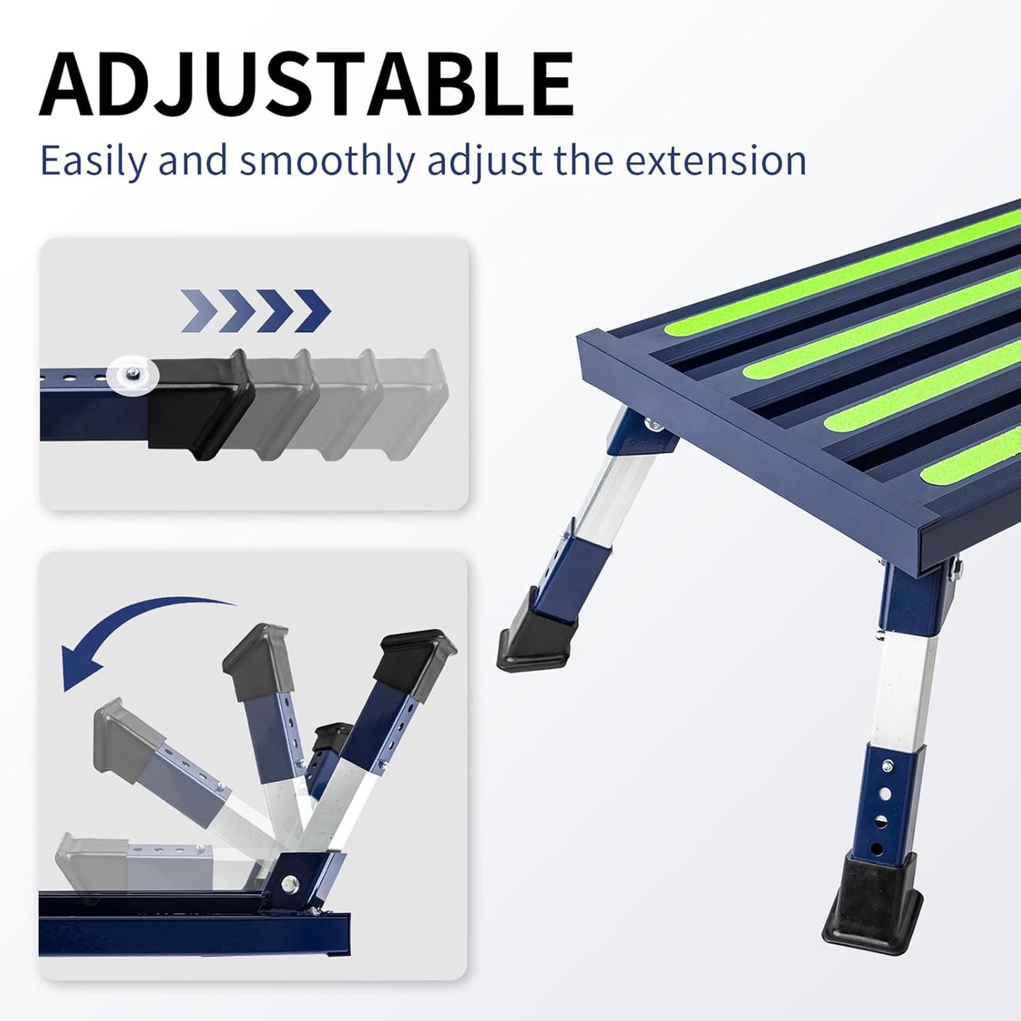 Aluminum RV Steps, 4-Level Adjustable Folding Step Stool with Non-Slip Rubber Feet, Non-Slip Fluorescent Strip Platform Rv Accessories, Supports Up to 1000 lbs - Black