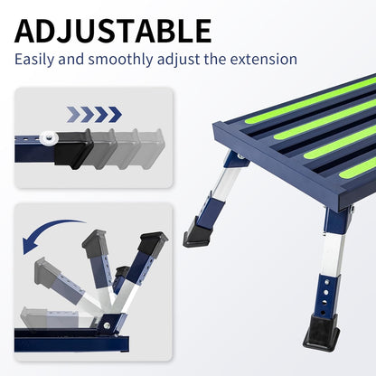 Aluminum RV Steps, 4-Level Adjustable Folding Step Stool with Non-Slip Rubber Feet, Non-Slip Fluorescent Strip Platform Rv Accessories, Supports Up to 1000 lbs - Black