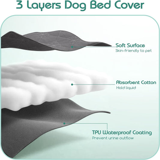 Waterproof Dog Bed Cover Replacement Washable 2 Pack, Soft & Noiseless Quilted Fitted Sheet with Elastic Band, Easy to Clean Dog Bed Sheets Pet Bed Liner for Dog/Cat - 36x27 Inch, Grey, Cover Only