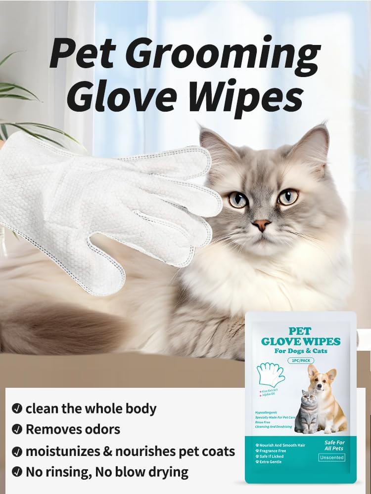 Dog Glove Wipes for Paws, Butt, Ears & Eyes - Pet Cleaning Wipes After Walk, Potty & Grooming | Extra Large Thick Rinse-Free for Dogs & Cats | Hypoallergenic Fragrance-Free for On-the-Go & Camping