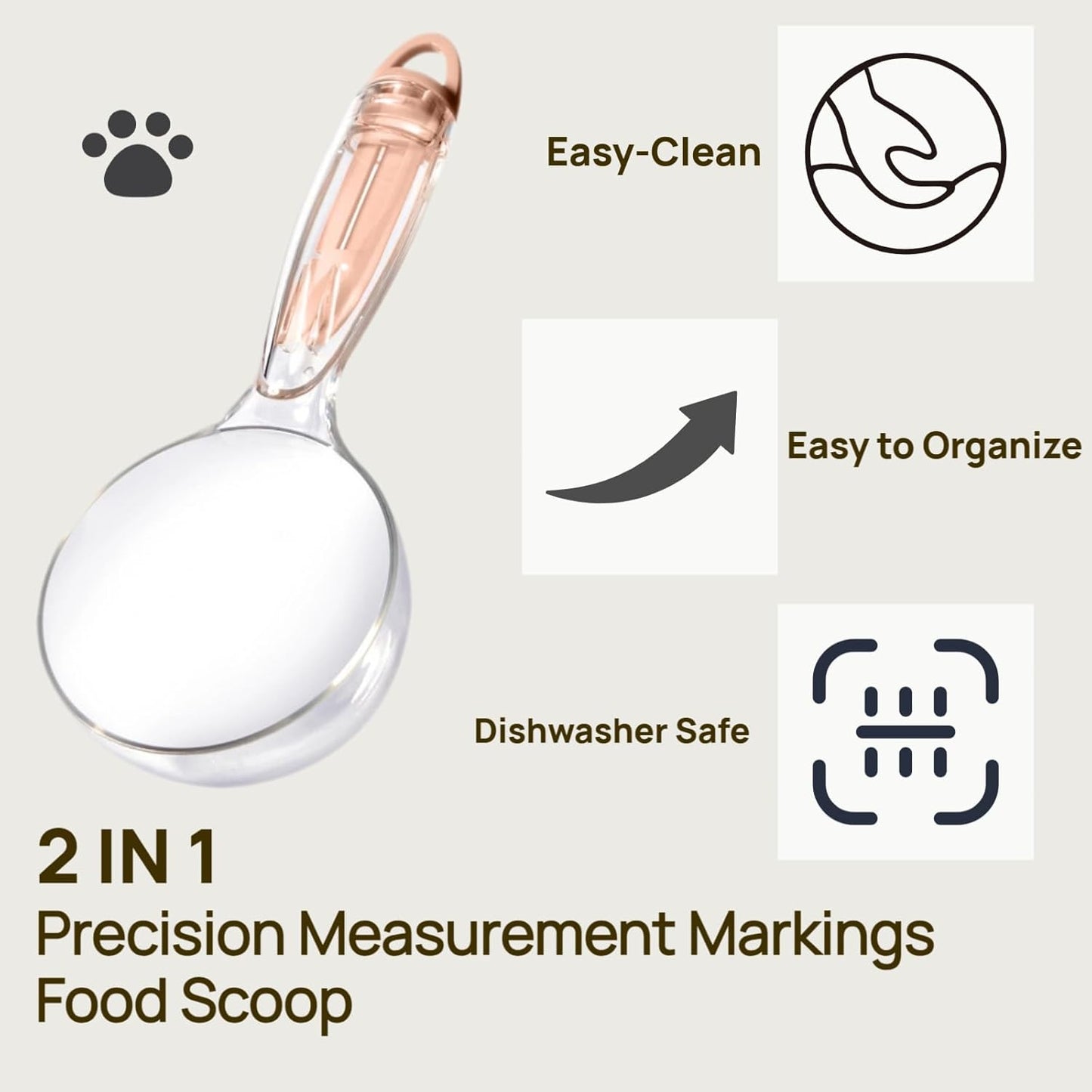 Pet Cat Dog Food Scoop, Dog Cup Capacity Cat Food Scooper With Sealing Clip, Puppy and Cat Coffee Bean, Flour Scoop Grey