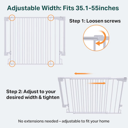 Cumbor 29.2–43" Baby Gate for Stairs, Hardware Mounted (Drill Required), Expandable No Bottom Bar Dog Gate, Auto Close Extra Wide Walk Thru, Pet & Toddler Proof Gate, Top & Bottom of Stairways(Black)