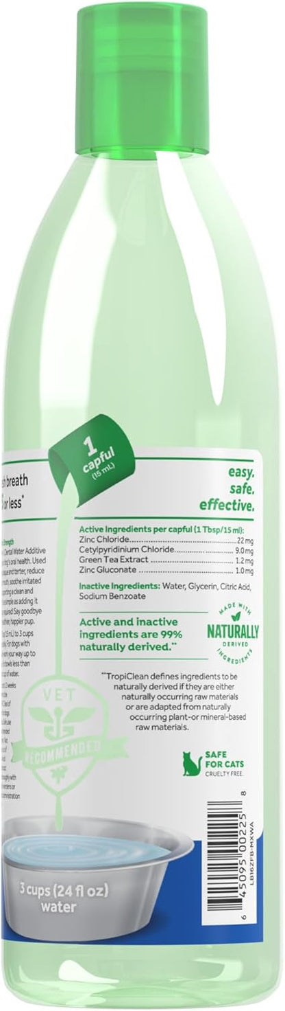 TropiClean Fresh Breath Water Additive for Dogs, Dog Breath Freshener and Teeth Cleaning Solution, No Toothpaste or Toothbrush Required, 16oz.